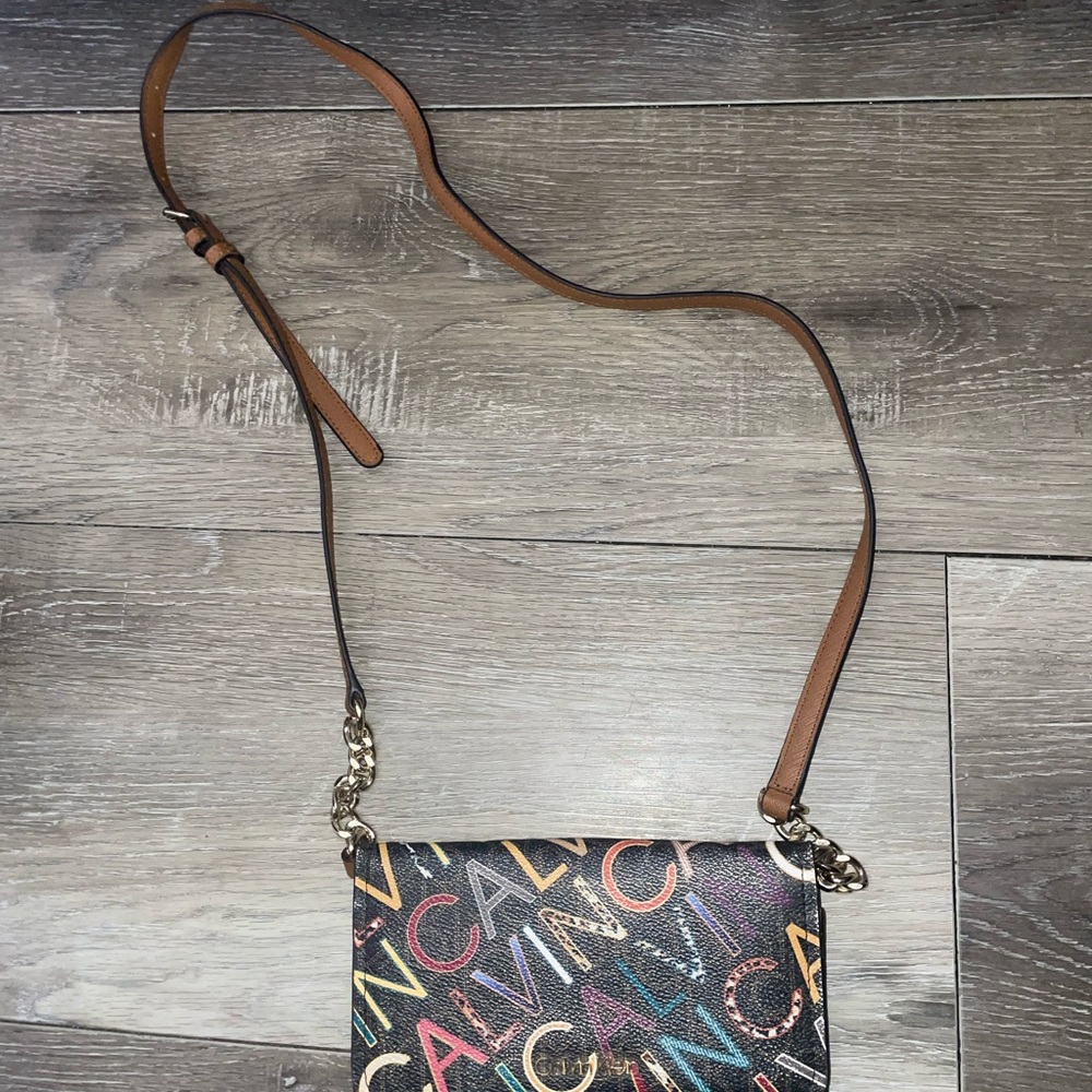 Calvin Klein Black and Brown Crossbody Bag with Adjustable Strap